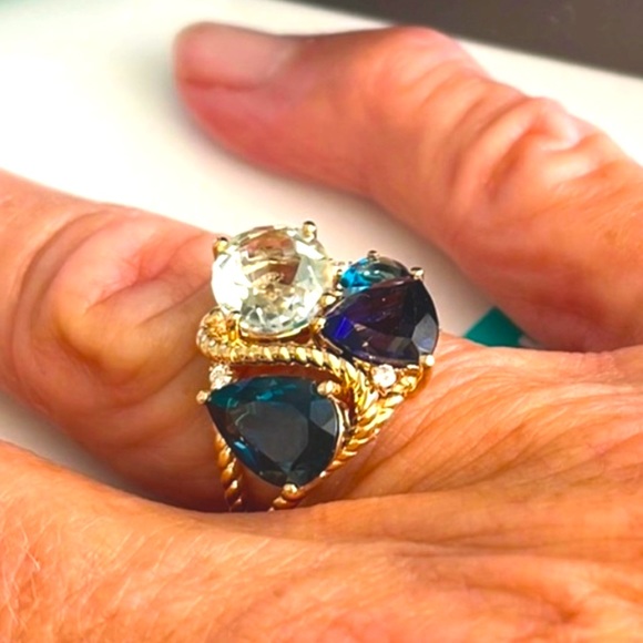 Classy Unique EFFY 6.75tcw Diamond & Topaz Amethyst Multi-Gemstone 14k Gold Ring - Picture 7 of 8